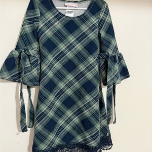 Bonnie Jean Navy and Green Plaid Kids Dress